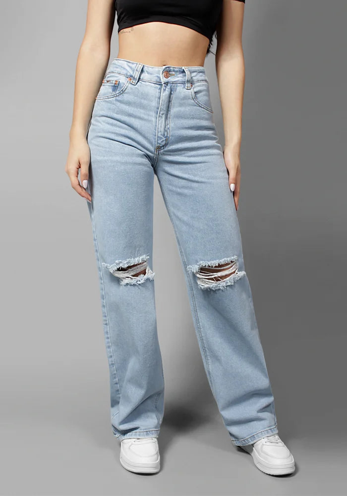 Jeans Wide Leg para Mujer Tono Claro Comfort